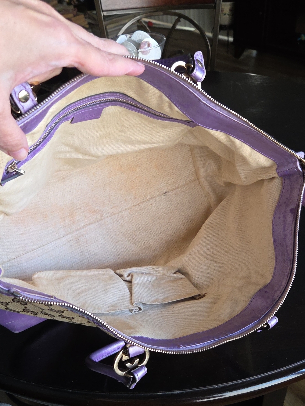 Gucci Brown GG Canvas Tote with Purple Leather Accents - Picture 10 of 11